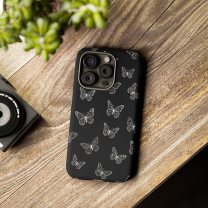 White Butterfly Pattern Phone Case – Dark Aesthetic Monochrome Tough Cover