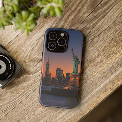 Statue of Liberty Sunset Phone Case – New York City Skyline Travel Aesthetic Tough Case
