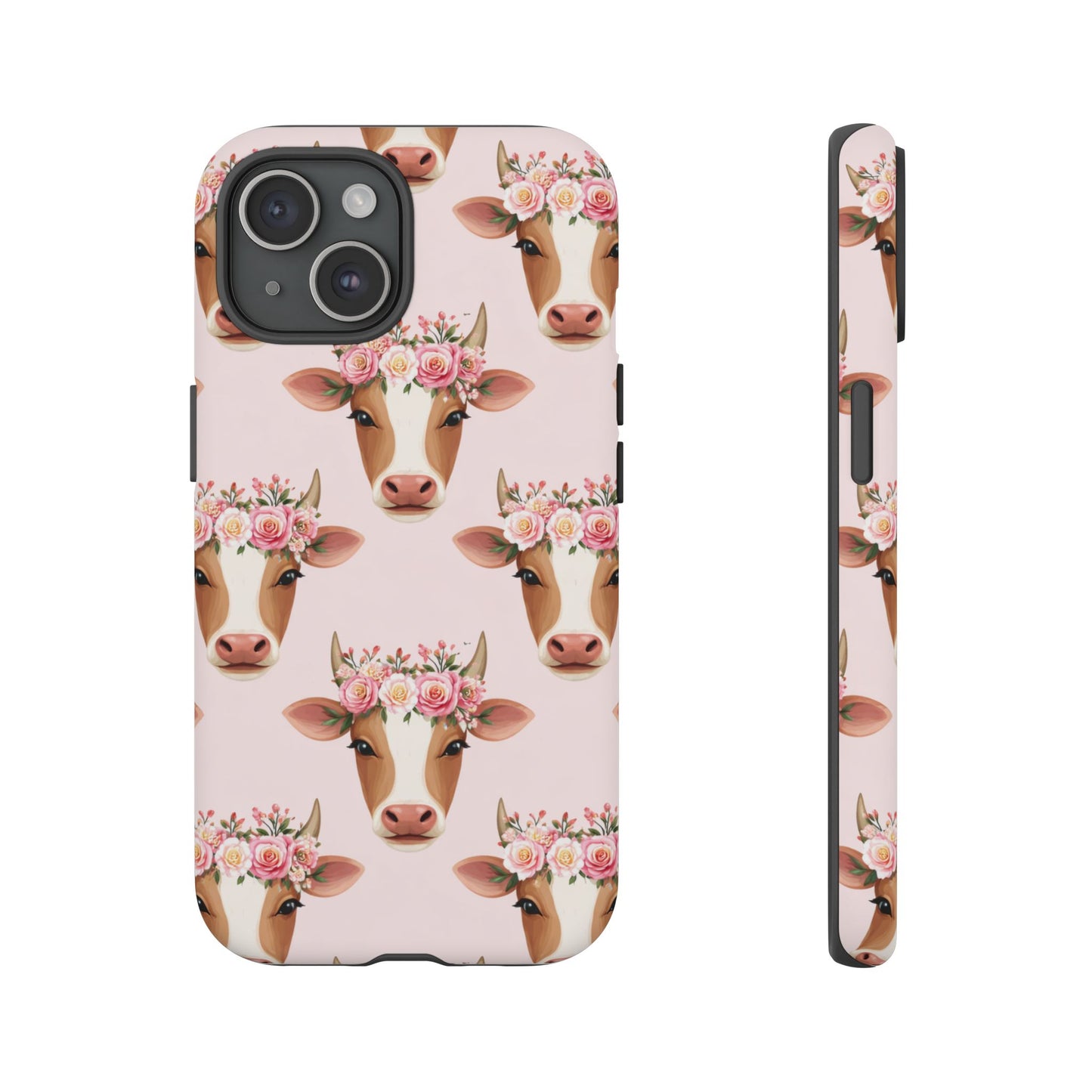 Floral Cow Phone Case – Cute Pink Cow Print Tough Protective Case for Iphone, Samsung Galaxy and Pixel