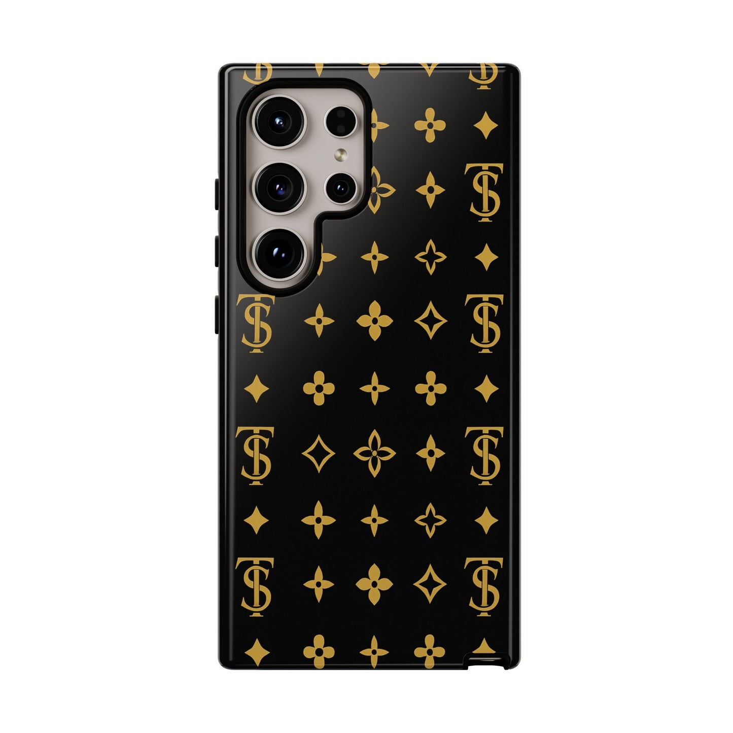 Gold Monogram Pattern Tough Phone Case | Black & Gold Luxury Design for Iphone, Samsung Galaxy and Pixel