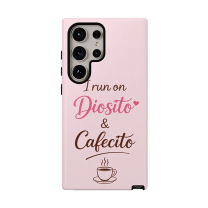 I Run on Diosito y Cafecito Phone Case, Pink Aesthetic Latina Faith Coffee Case, Girly Protective iPhone Samsung Cover