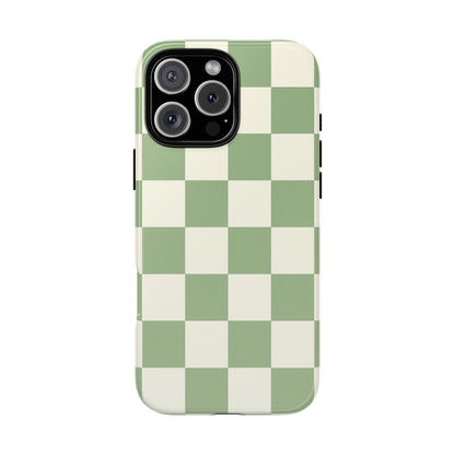 Sage Green Checkerboard Phone Case | Minimal Aesthetic Checkered iPhone & Samsung Tough Case