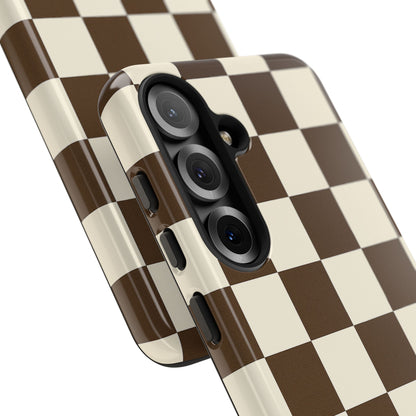 Mocha Checkerboard Phone Case | Neutral Aesthetic Tough Case