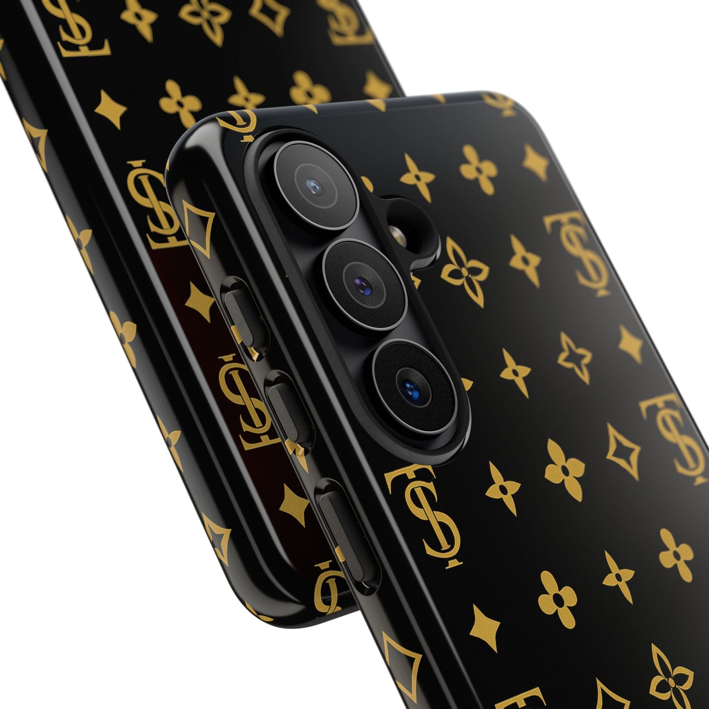 Gold Monogram Pattern Tough Phone Case | Black & Gold Luxury Design for Iphone, Samsung Galaxy and Pixel