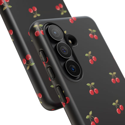 Cherry Pattern Phone Case — Slim Black Protective iPhone Case with Red Cherries for Iphone, Samsung Galaxy and Pixel