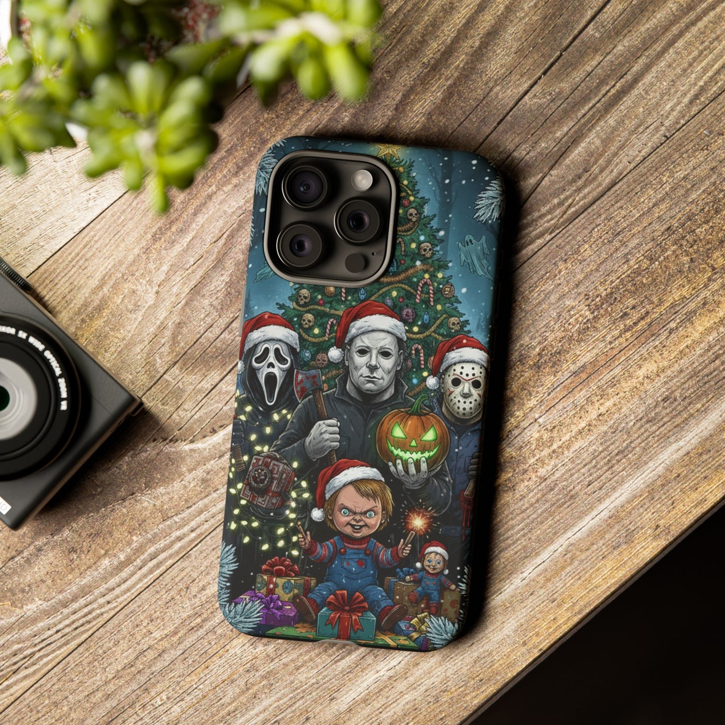 Christmas Horror Phone Case – Festive Slasher Collage Tough Case (iPhone, Samsung, Pixel)