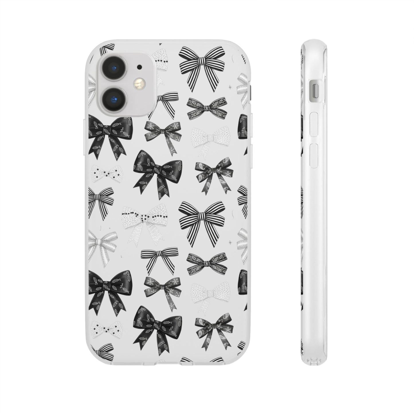 Black & White Bow Pattern Phone Case | Minimal Coquette Flexi Case