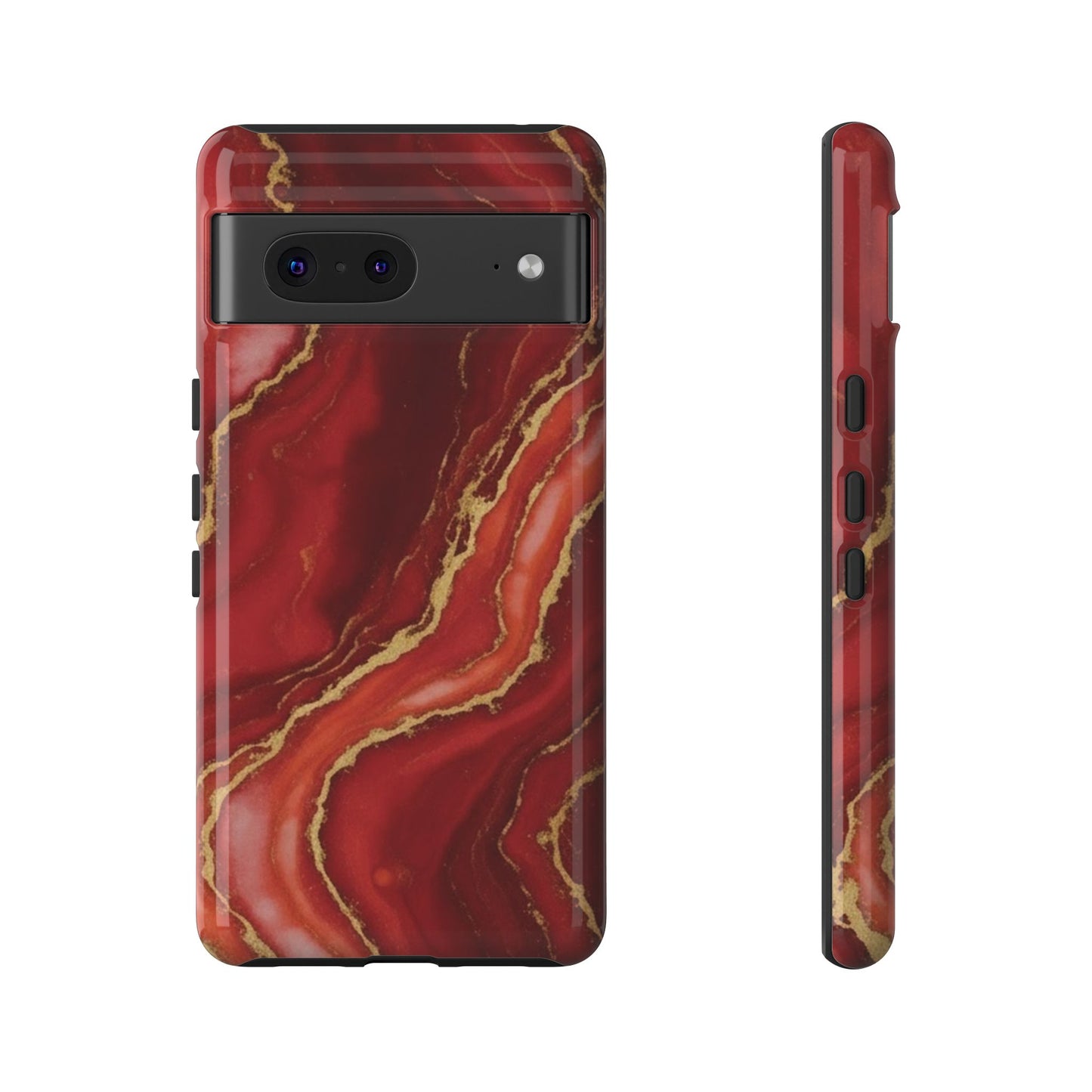 Red Agate Marble Phone Case – Gold Vein Luxury Stone Tough Case (iPhone, Samsung, Pixel)