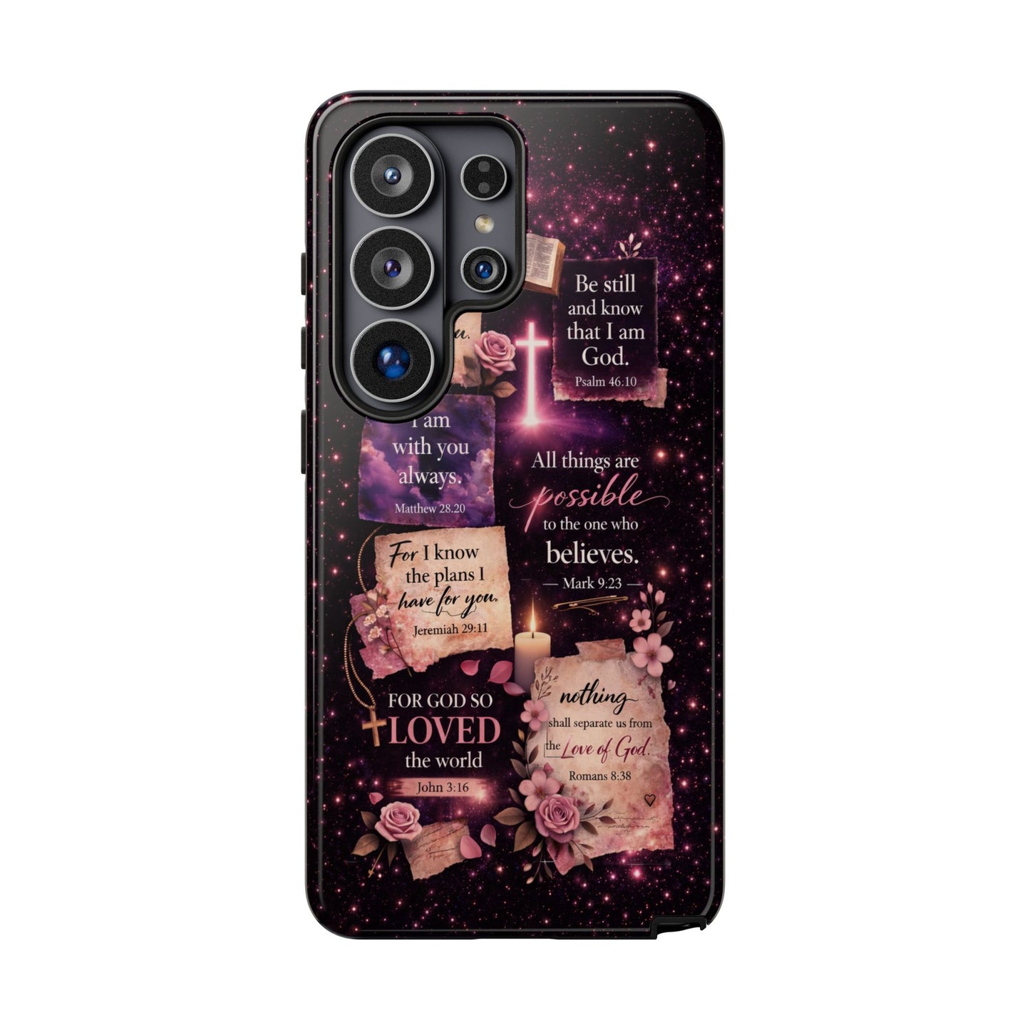 Christian Bible Verse Phone Case Pink Floral Faith Tough Protective Cover Gift