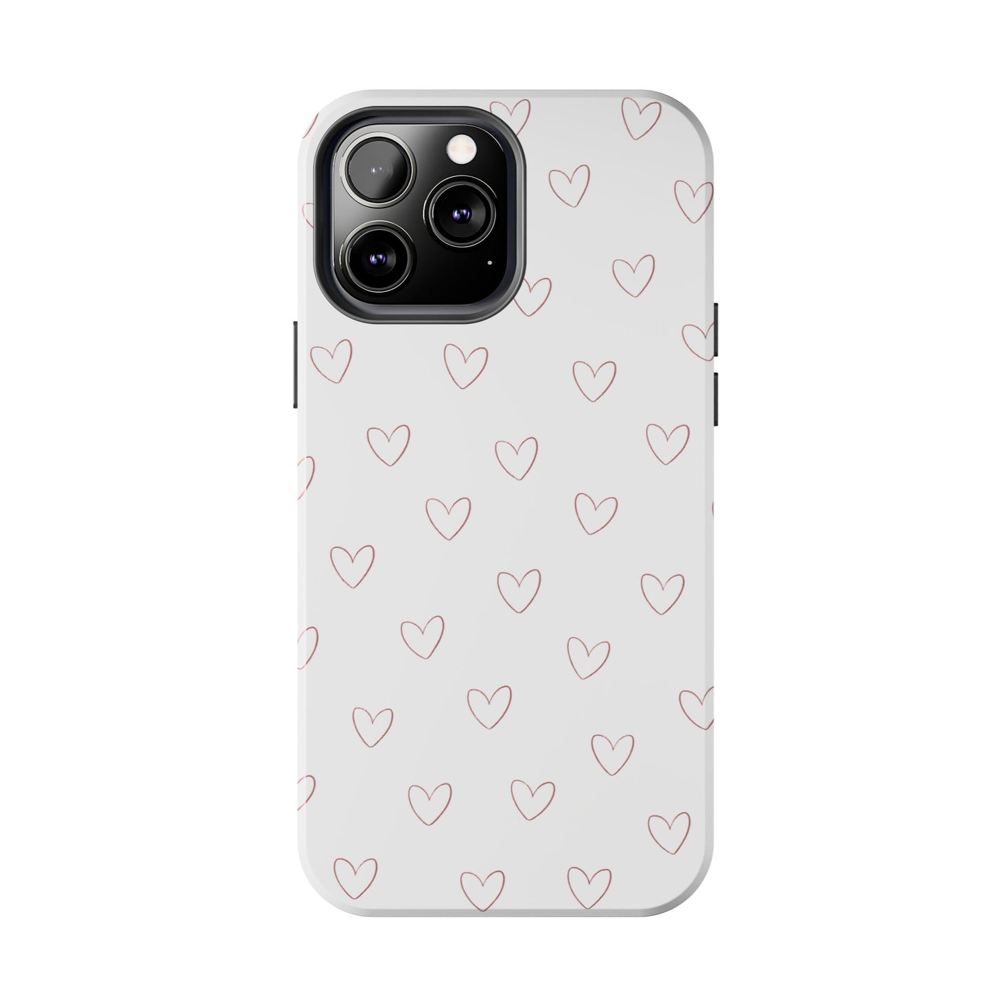 Hand-Drawn Hearts Tough Phone Case | Minimal Pink Heart Pattern