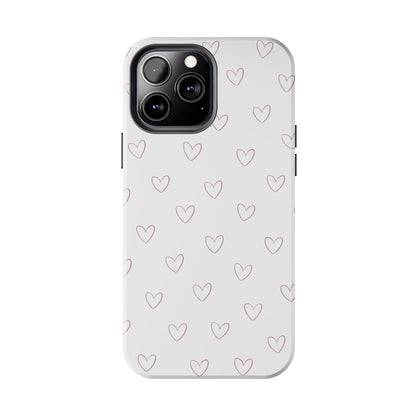 Hand-Drawn Hearts Tough Phone Case | Minimal Pink Heart Pattern