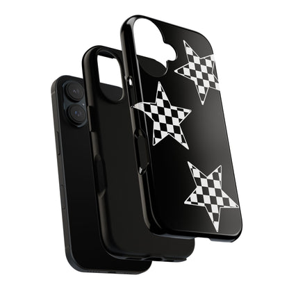 Checkered Star Tough Phone Case – Black Retro Graphic Protective Cover for Iphone, Samsung Galaxy and Pixel