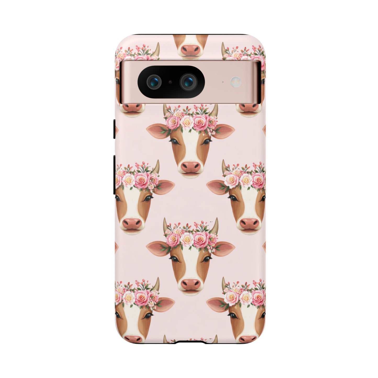 Floral Cow Phone Case – Cute Pink Cow Print Tough Protective Case for Iphone, Samsung Galaxy and Pixel