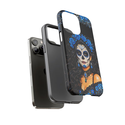 Blue Sugar Skull Woman Phone Case – Day of the Dead Aesthetic Tough Cover