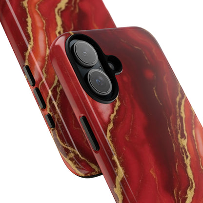 Red Agate Marble Phone Case with Gold Veins – Luxury Tough iPhone & Samsung Case