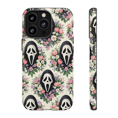 Floral Ghost Face Aesthetic Phone Case – Cute Spooky Tough Cover