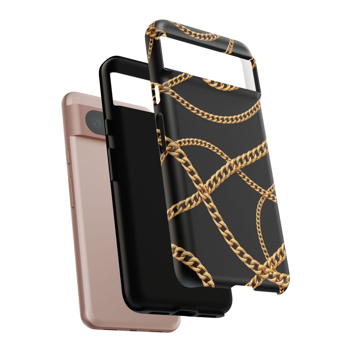 Luxury Gold Chain Phone Case – Black Designer Style Tough Protective Cover for Iphone, Samsung Galaxy and Pixel