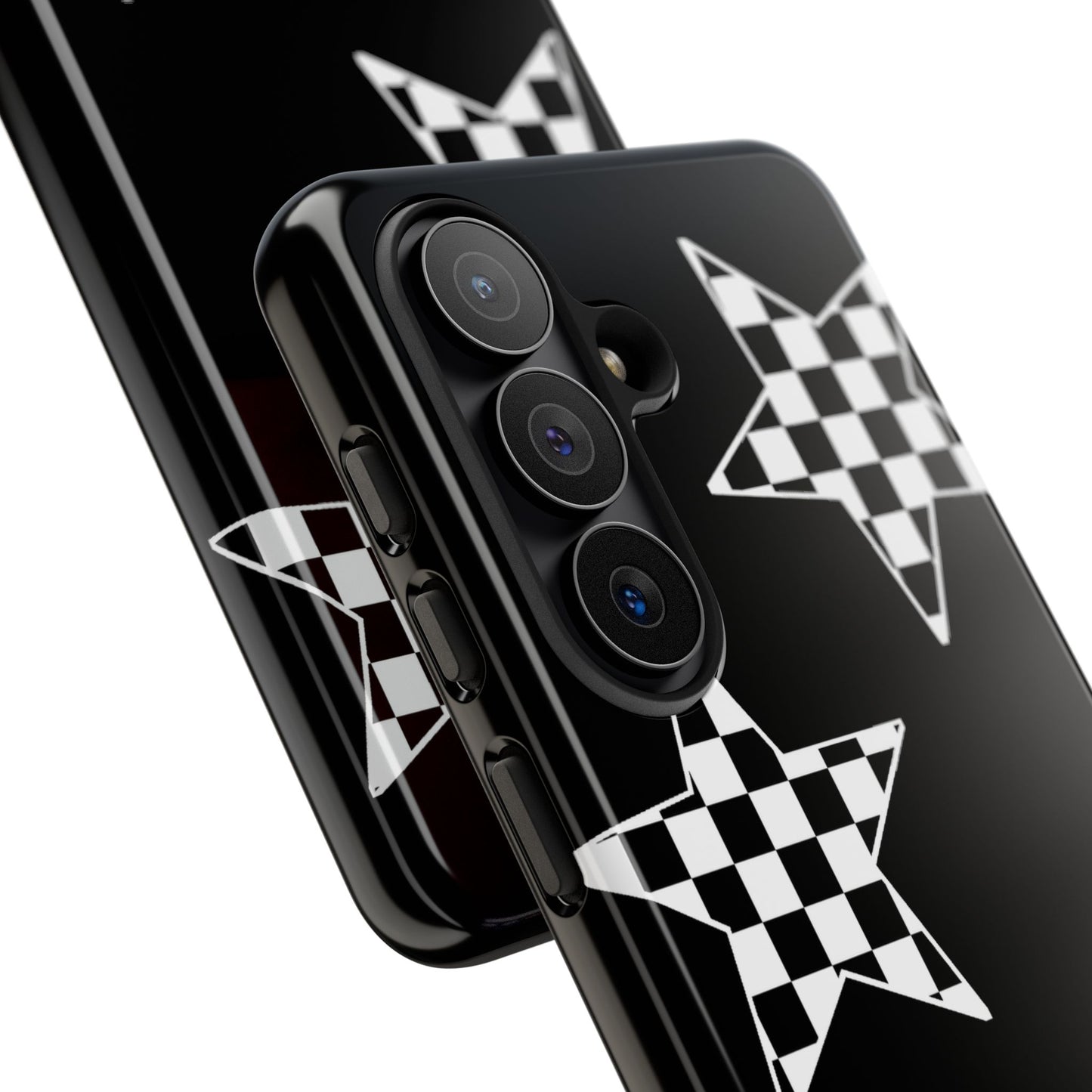 Checkered Star Tough Phone Case – Black Retro Graphic Protective Cover for Iphone, Samsung Galaxy and Pixel