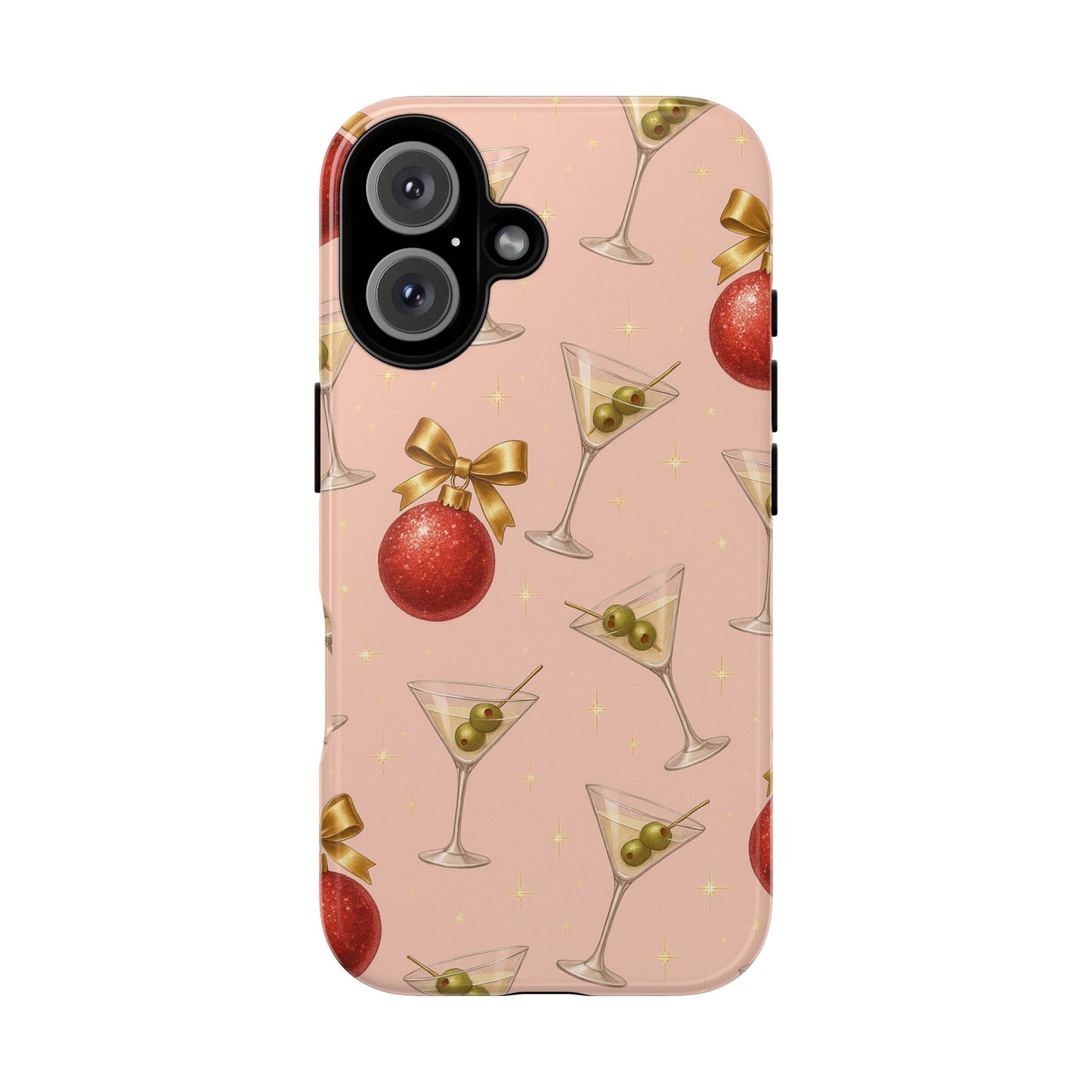 Cocktail Ornament Phone Case – Pink Martini & Cherry Pattern | Glossy or Matte for Iphone, Samsung Galaxy and Pixel