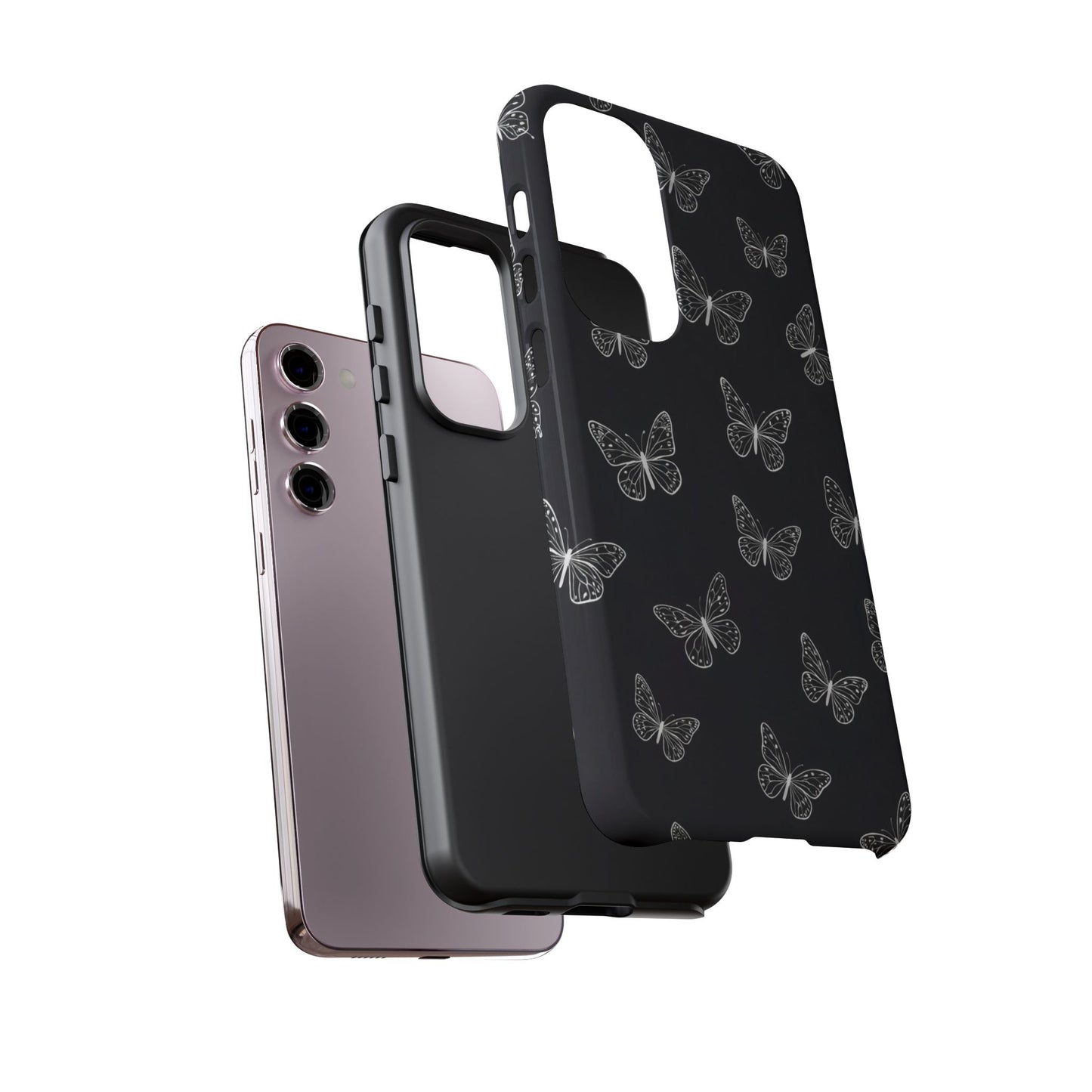 White Butterfly Pattern Phone Case – Dark Aesthetic Monochrome Tough Cover
