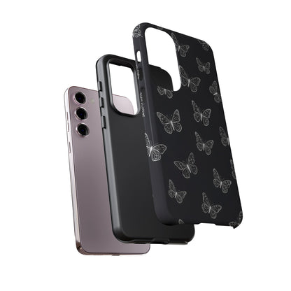 White Butterfly Pattern Phone Case – Dark Aesthetic Monochrome Tough Cover