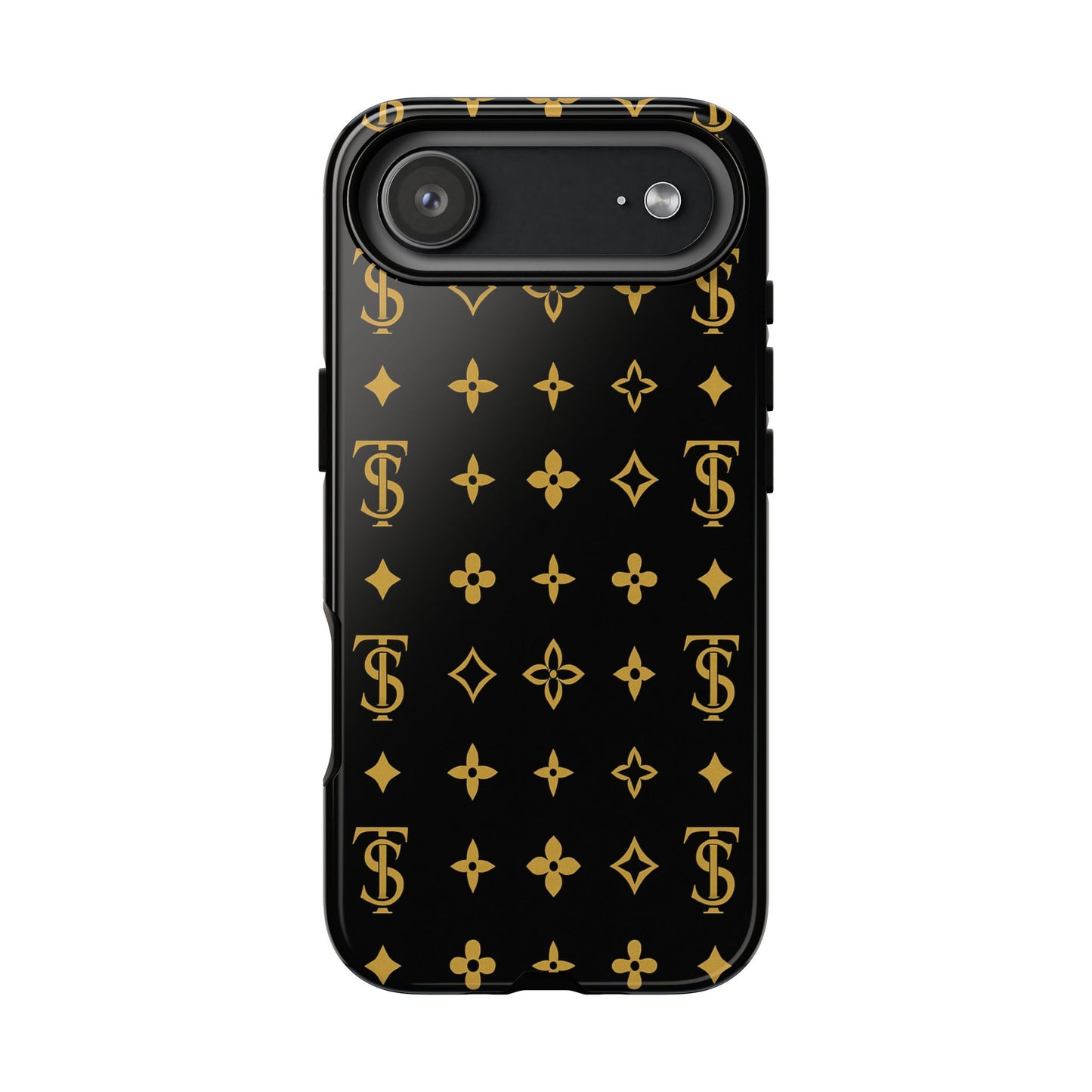 Gold Monogram Pattern Tough Phone Case | Black & Gold Luxury Design for Iphone, Samsung Galaxy and Pixel