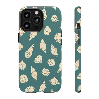 Seashell Pattern Phone Case | Teal Coastal Shells Tough Case for Iphone, Samsung Galaxy and Pixel