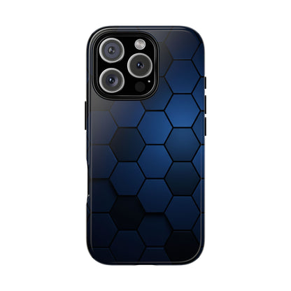 Blue Hexagon Gradient Phone Case | Honeycomb Geometric Tech Aesthetic | Minimalist Tough Case for iPhone & Samsung