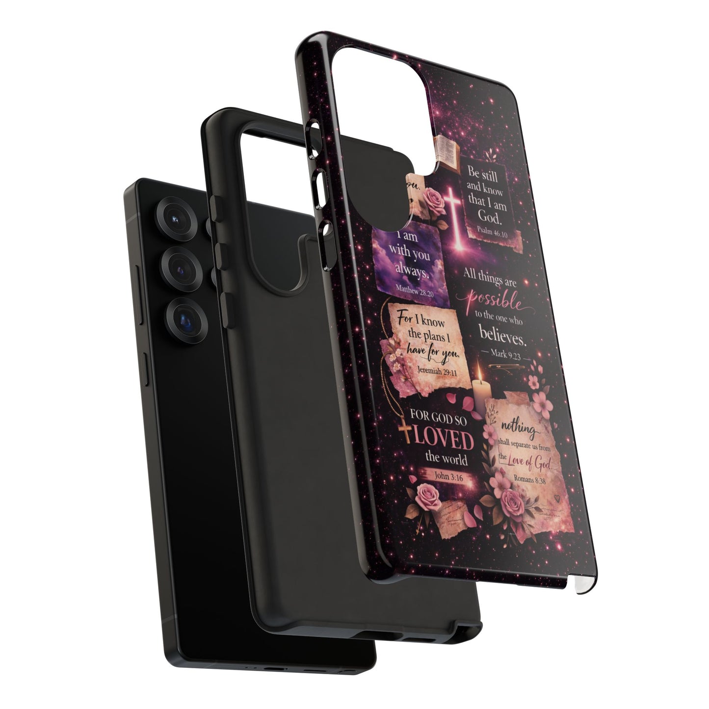 Christian Bible Verse Phone Case Pink Floral Faith Tough Protective Cover Gift