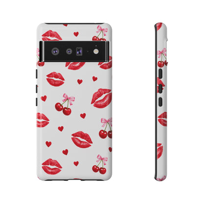 Red Lips & Cherry Phone Case – Y2K Retro Aesthetic Tough Cover