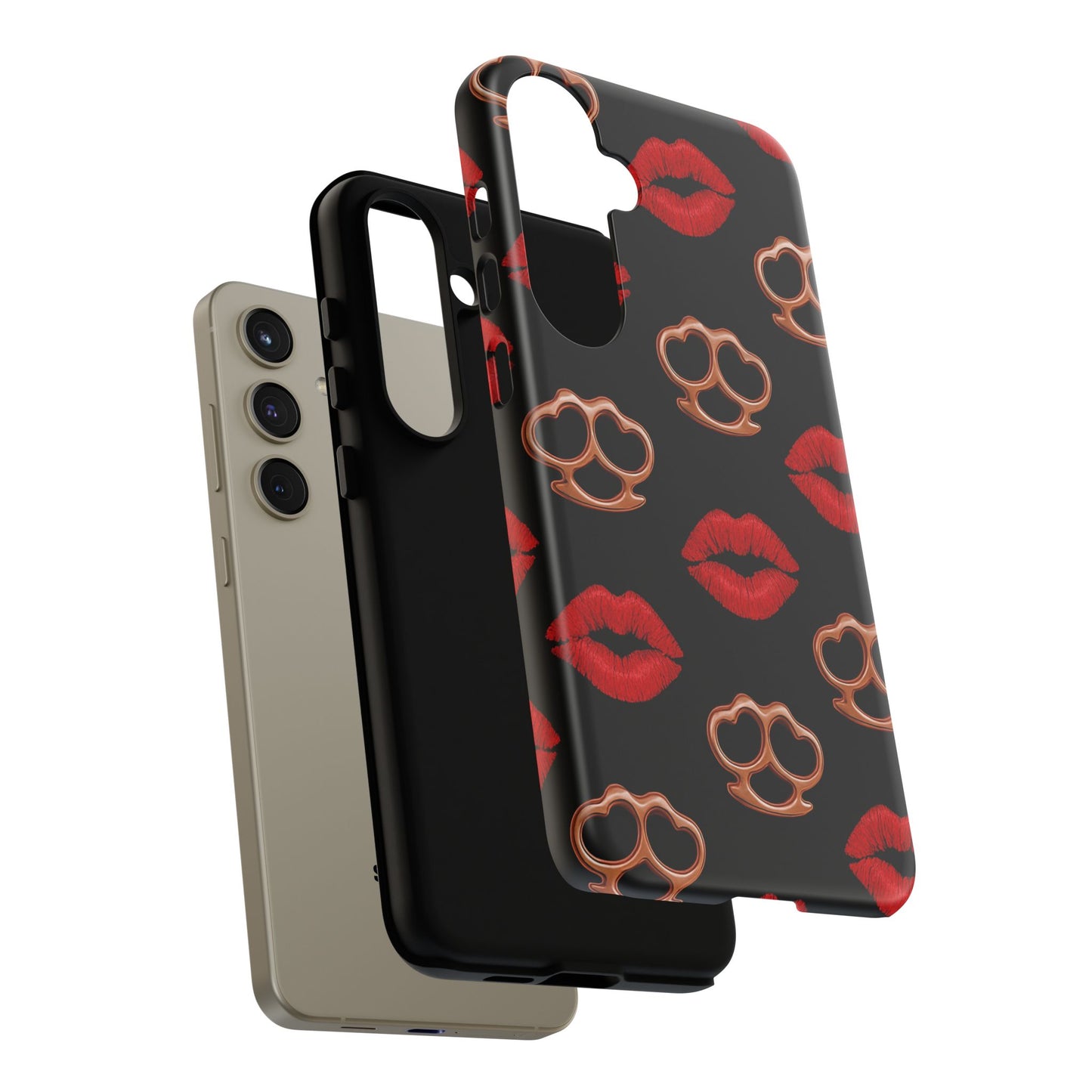 Red Lipstick & Knuckle Duster Phone Case | Bold Kiss Print Tough Protective Cover for Iphone, Samsung Galaxy and Pixel