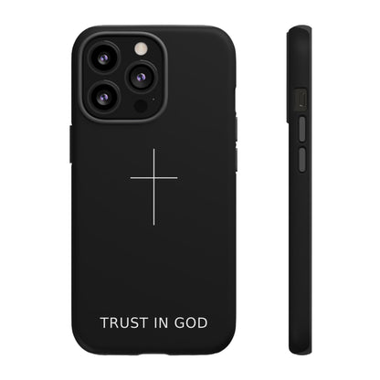 Trust in God Phone Case Minimal Cross Christian Black Tough Cover