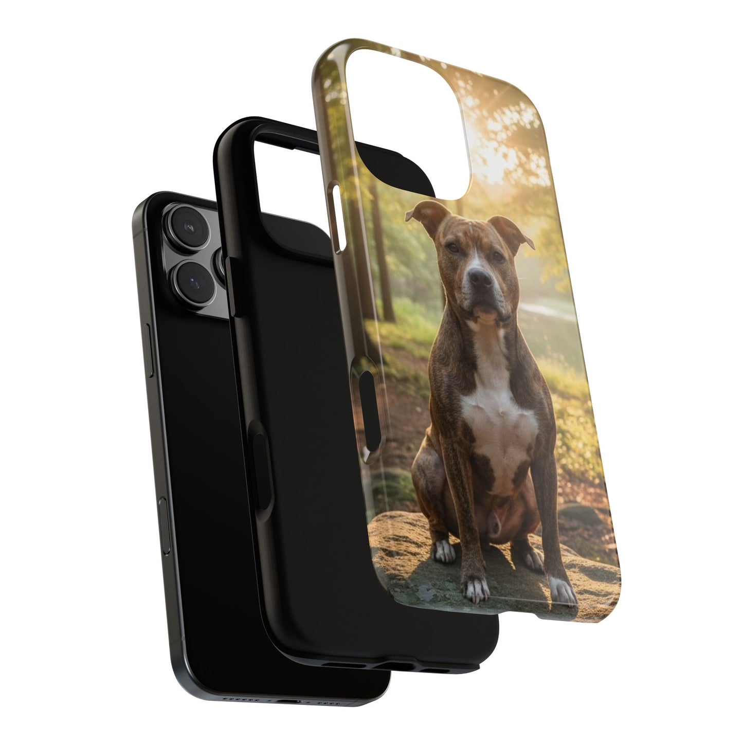 Pitbull Portrait Phone Case | Dog Lover Tough Case, Sunset Forest