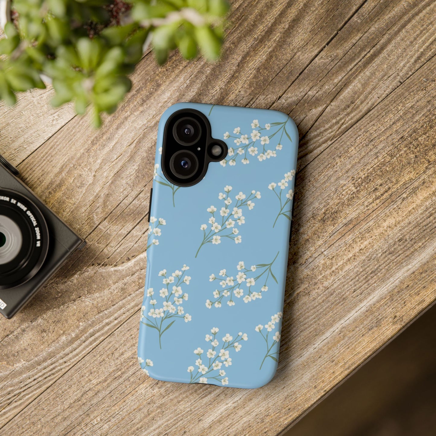 Baby’s Breath Floral Phone Case – Blue Minimal Flower Aesthetic Tough Case