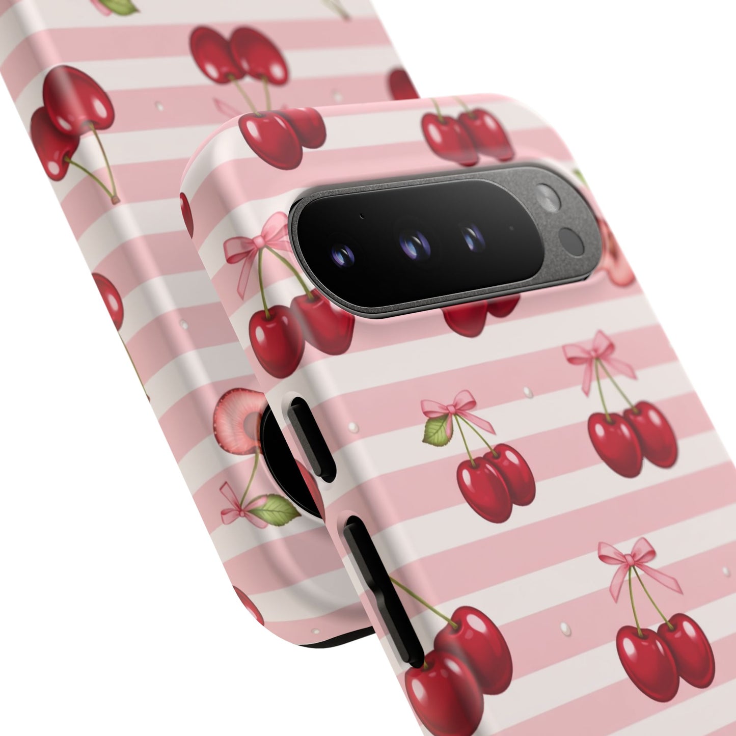 Coquette Cherry Bow Phone Case | Cute Pink Aesthetic Cherry Pattern Tough Case for iPhone & Samsung