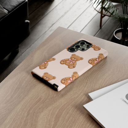 Teddy Bear Phone Case | Cute Coquette Aesthetic Pink Bear Pattern Case | Kawaii Soft Girl iPhone & Samsung Tough Protective Case