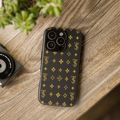 Gold Monogram Pattern Tough Phone Case | Black & Gold Luxury Design for Iphone, Samsung Galaxy and Pixel