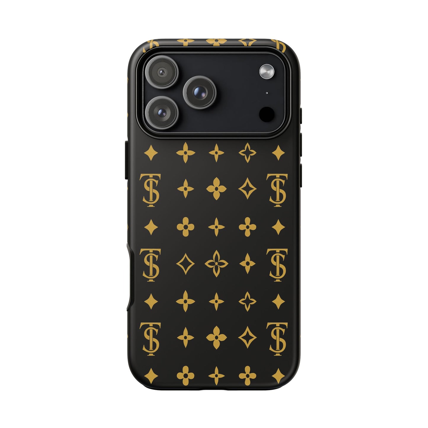 Gold Monogram Pattern Tough Phone Case | Black & Gold Luxury Design for Iphone, Samsung Galaxy and Pixel