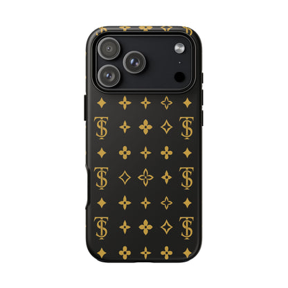 Gold Monogram Pattern Tough Phone Case | Black & Gold Luxury Design for Iphone, Samsung Galaxy and Pixel