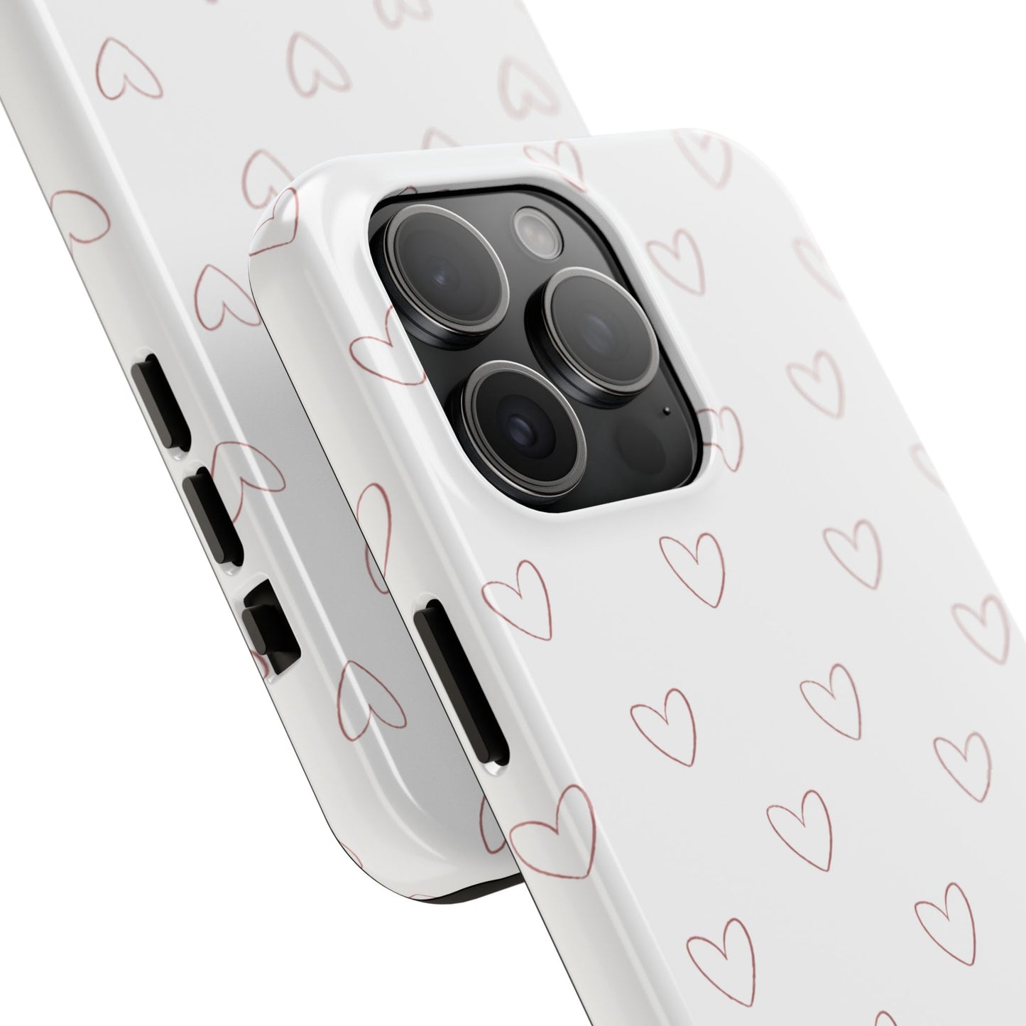 Hand-Drawn Hearts Tough Phone Case | Minimal Pink Heart Pattern