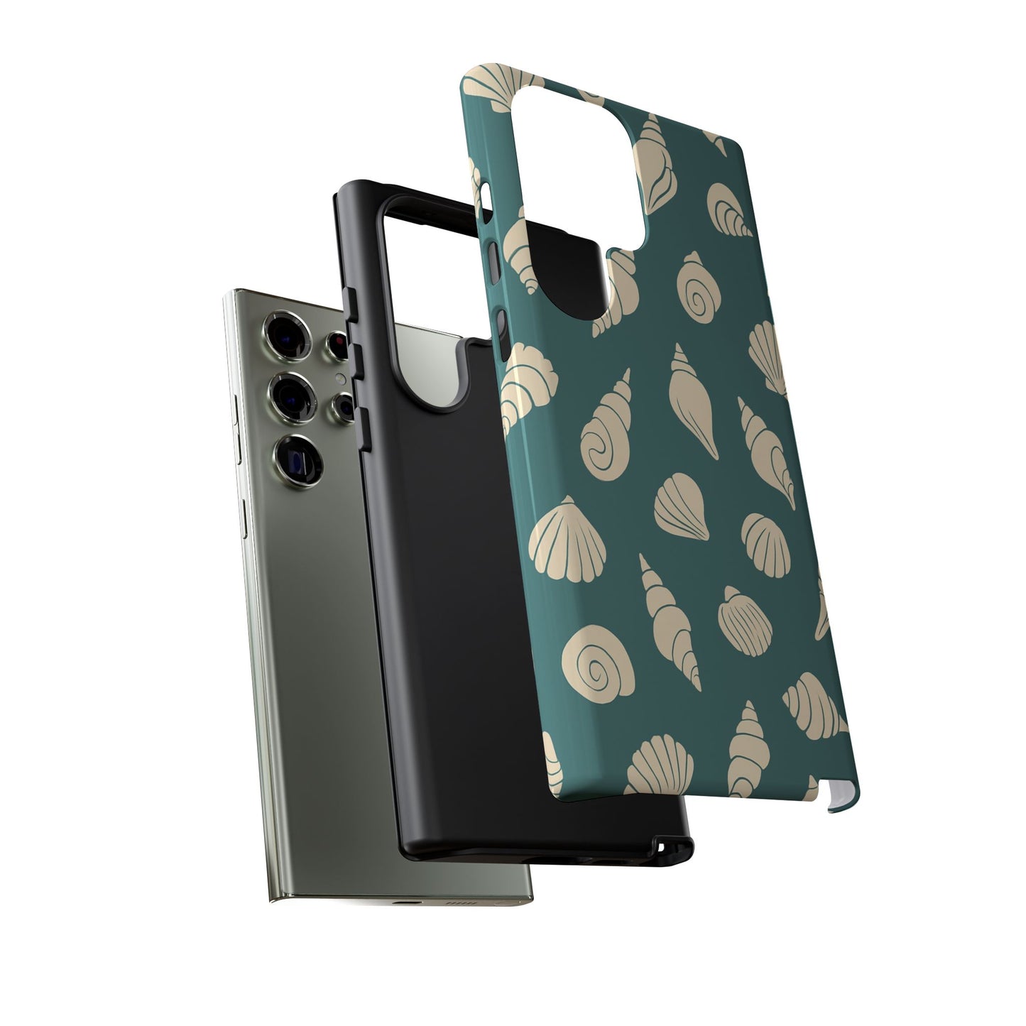 Seashell Pattern Phone Case | Teal Coastal Shells Tough Case for Iphone, Samsung Galaxy and Pixel
