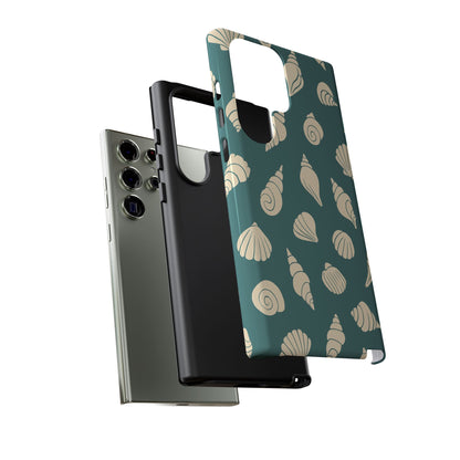 Seashell Pattern Phone Case | Teal Coastal Shells Tough Case for Iphone, Samsung Galaxy and Pixel