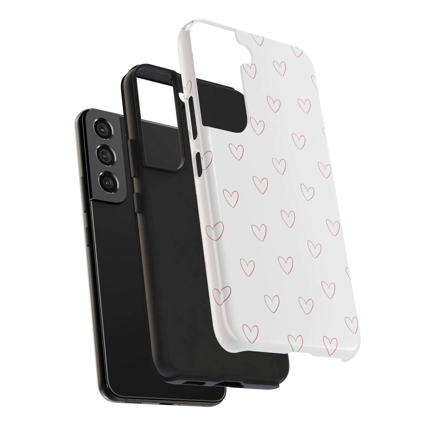 Hand-Drawn Hearts Tough Phone Case | Minimal Pink Heart Pattern