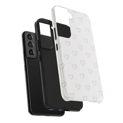 Hand-Drawn Hearts Tough Phone Case | Minimal Pink Heart Pattern