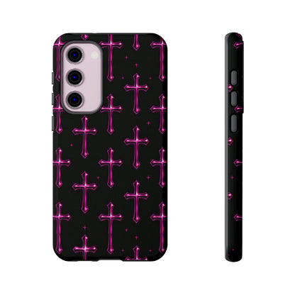 Neon Pink Cross Pattern Phone Case | Tough Protective Case for Iphone, Samsung Galaxy and Pixel
