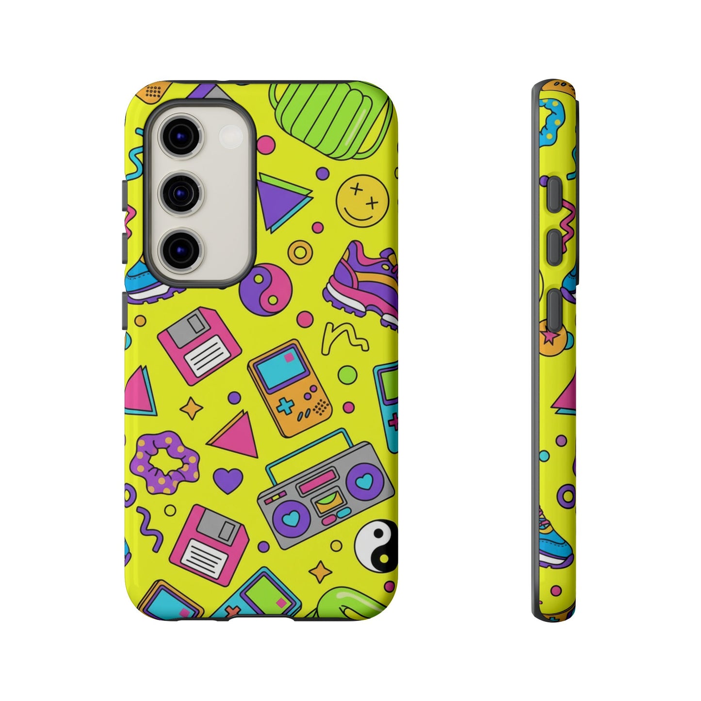 90s Retro Neon Phone Case – Y2K Nostalgia Colorful Icons Tough Protective Case