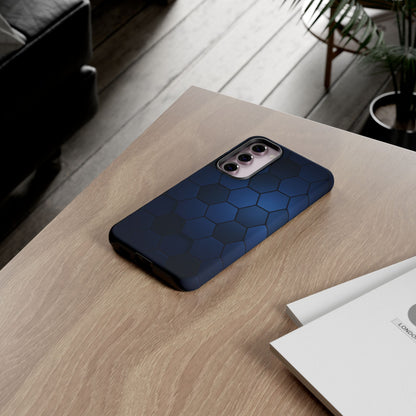 Blue Hexagon Gradient Phone Case | Honeycomb Geometric Tech Aesthetic | Minimalist Tough Case for iPhone & Samsung