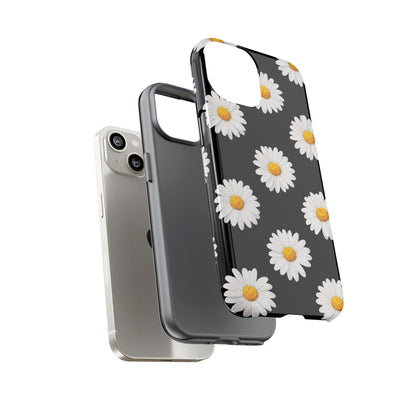 Black Daisy Floral Tough Phone Case – Cute Protective Cover for Iphone, Samsung Galaxy and Pixel