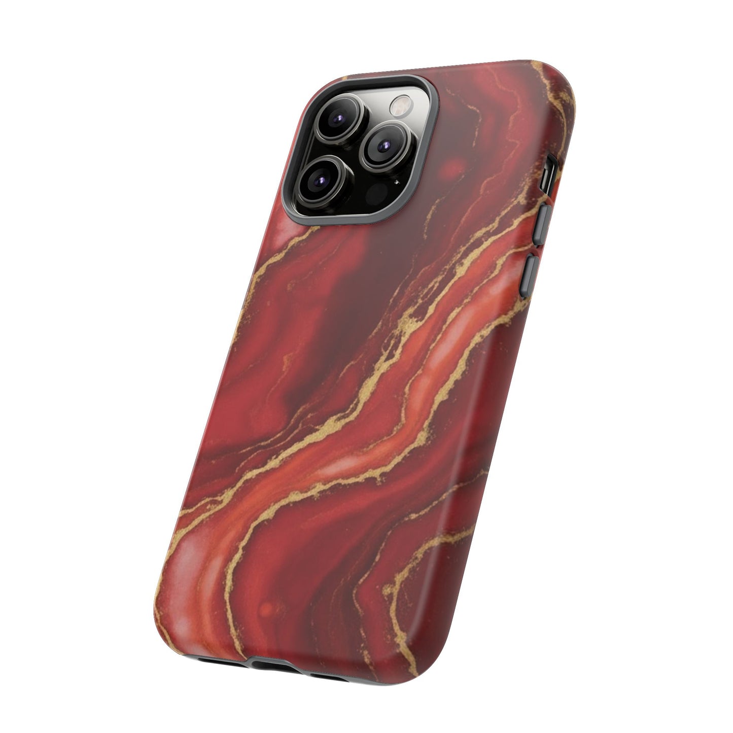 Red Agate Marble Phone Case with Gold Veins – Luxury Tough iPhone & Samsung Case