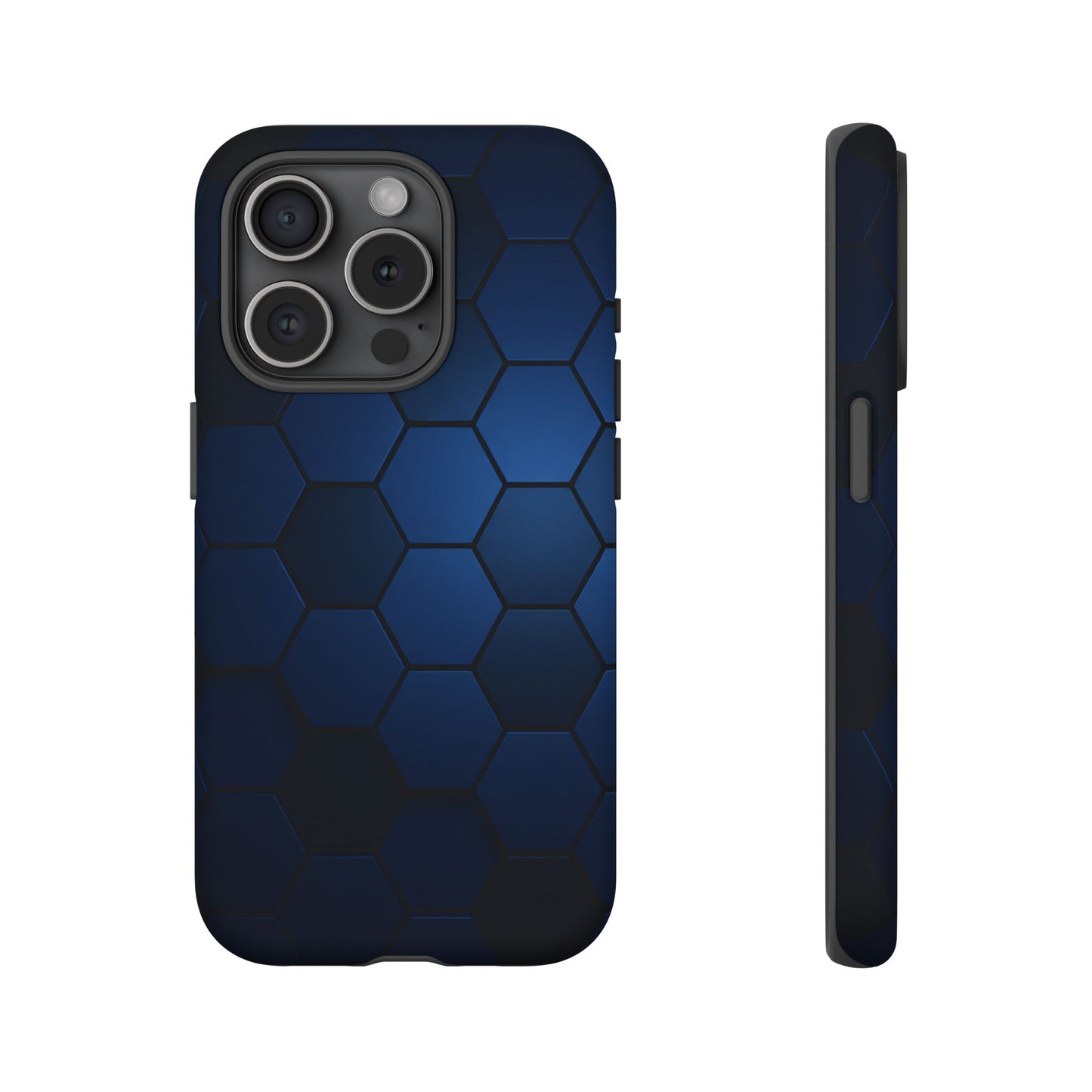 Blue Hexagon Gradient Phone Case | Honeycomb Geometric Tech Aesthetic | Minimalist Tough Case for iPhone & Samsung